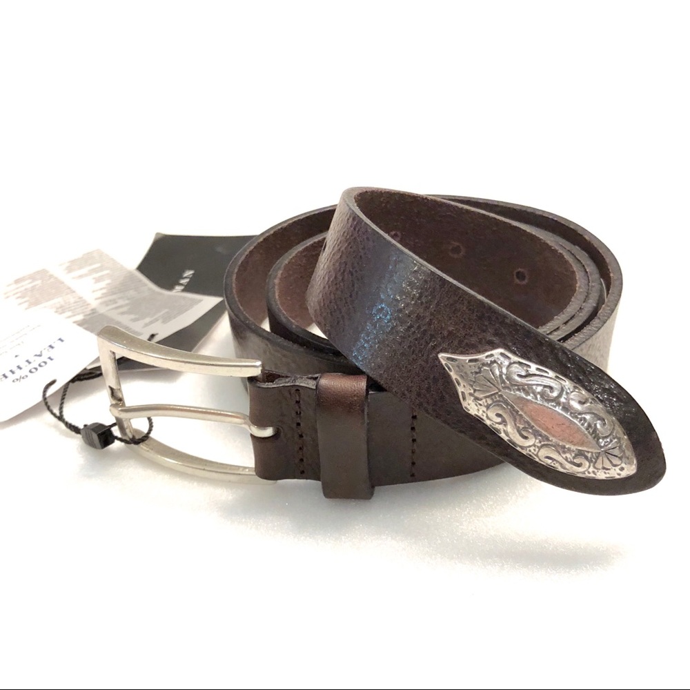 Chocolate Brown Leather Belt with Metal Detail
